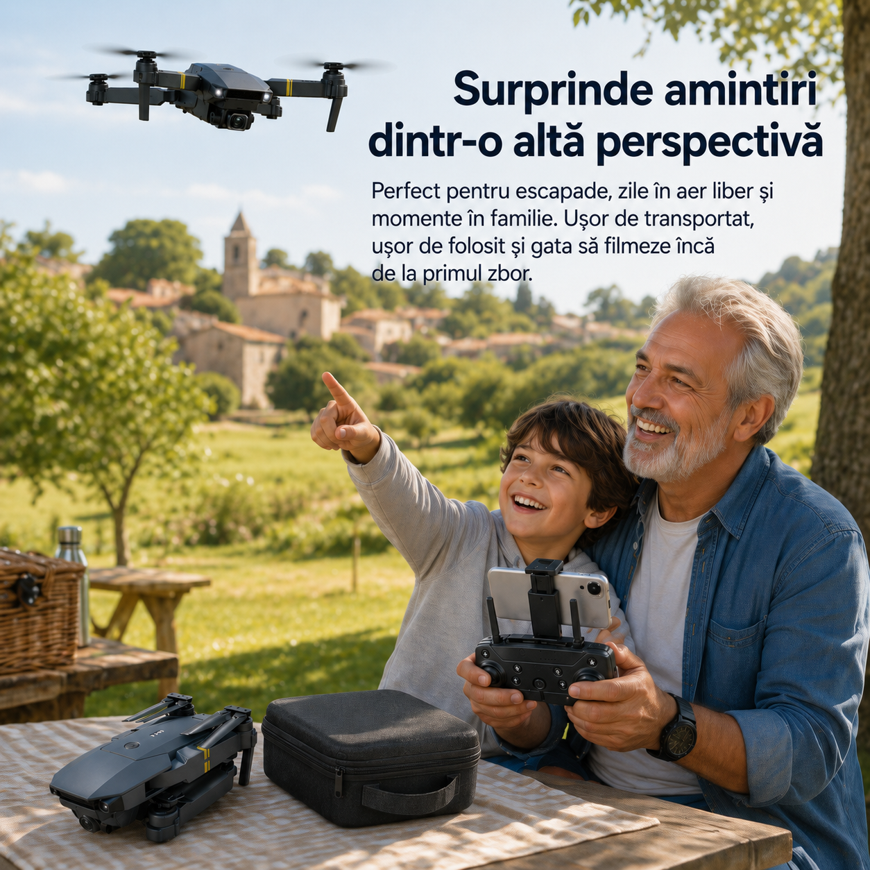 SKYCAM PRO™ | Dronă 4K cu cameră dublă, decolare automată și transmisie live pe telefon. (Doar azi: geantă rigidă + 3 baterii GRATIS)