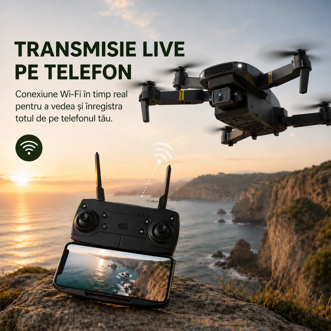 SKYCAM PRO™ | Dronă 4K cu cameră dublă, decolare automată și transmisie live pe telefon. (Doar azi: geantă rigidă + 3 baterii GRATIS)